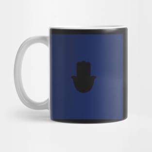 White Hamsa Hand on Blue Background Mug